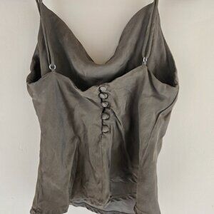 Zara Olive Green Silky  SatinTank Top Camisole with back Buttons XS